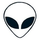 blog logo of three aliens in a human suit